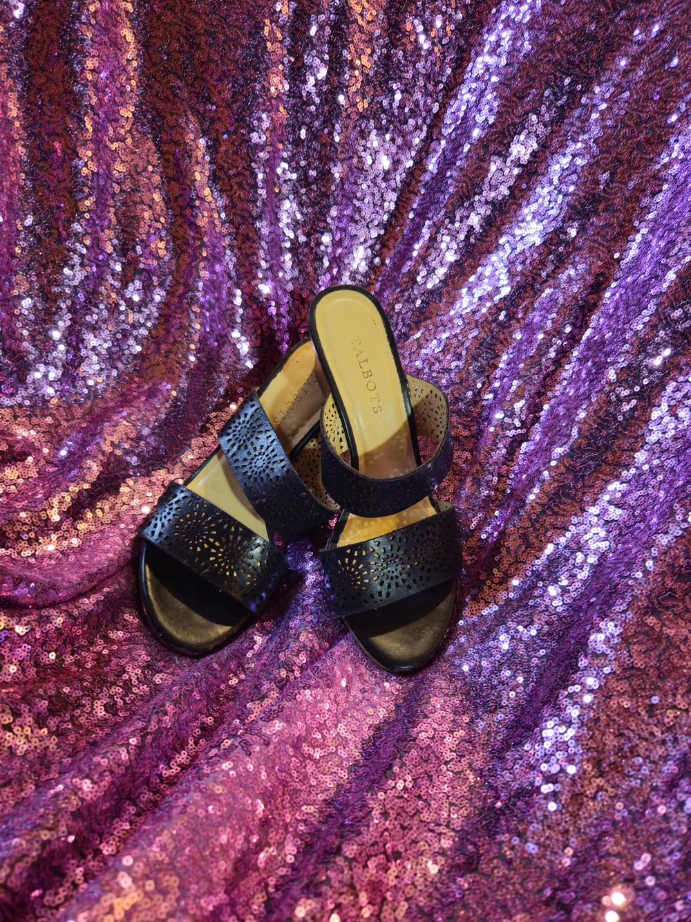 Talbots Black Laser-Cut Slide Sandals